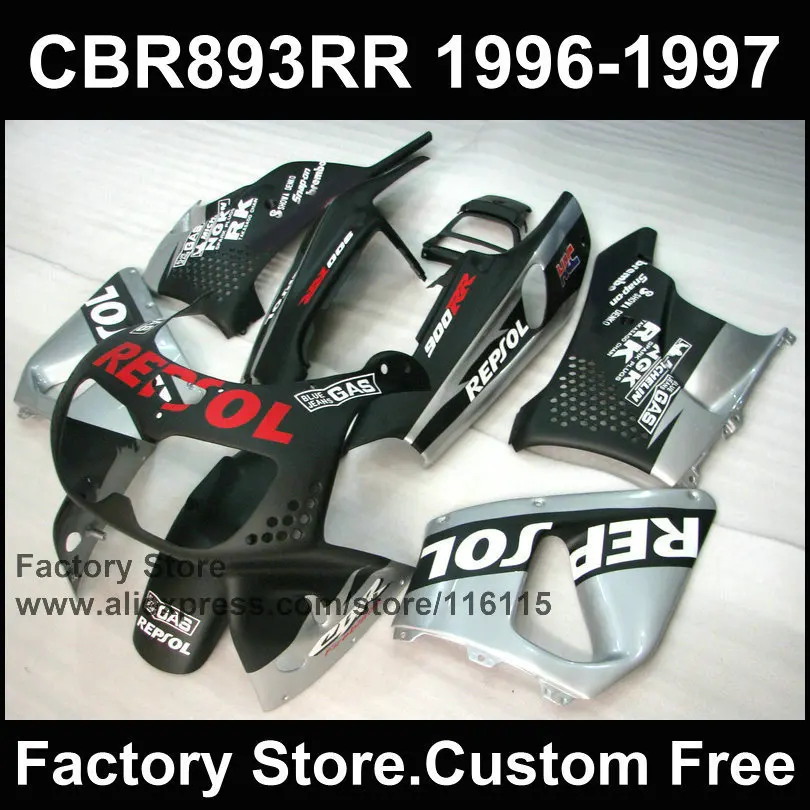 7gifts ABS fairing parts for HONDA CBR900RR 96 97 CBR 893RR 1996 1997 black silver repsol motorcycle CBR 893 fairings