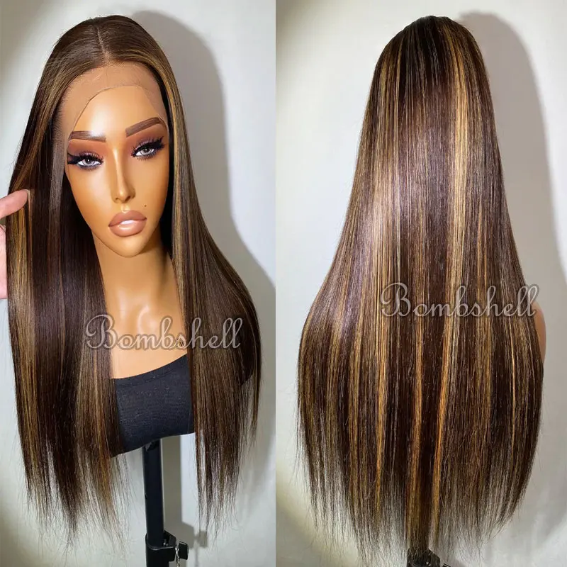 Bombshell Highlight Blonde Rechte Synthetische 13X4 Lace Front Pruiken Glueles Hoge Kwaliteit Hittebestendige Vezel Haar Voor Vrouwen Pruiken