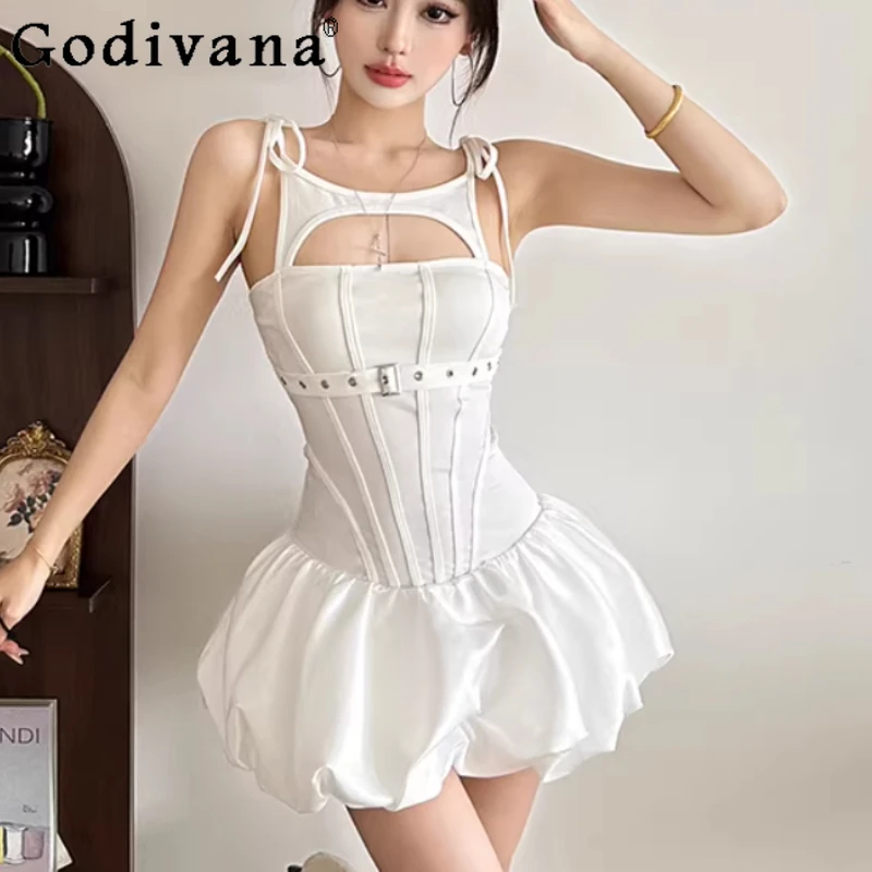 

Fashion New Personality Slace-up Slim Fit Fishbone Strapless Dress Street Women Belt Decoration Versatile Street Short Dresses