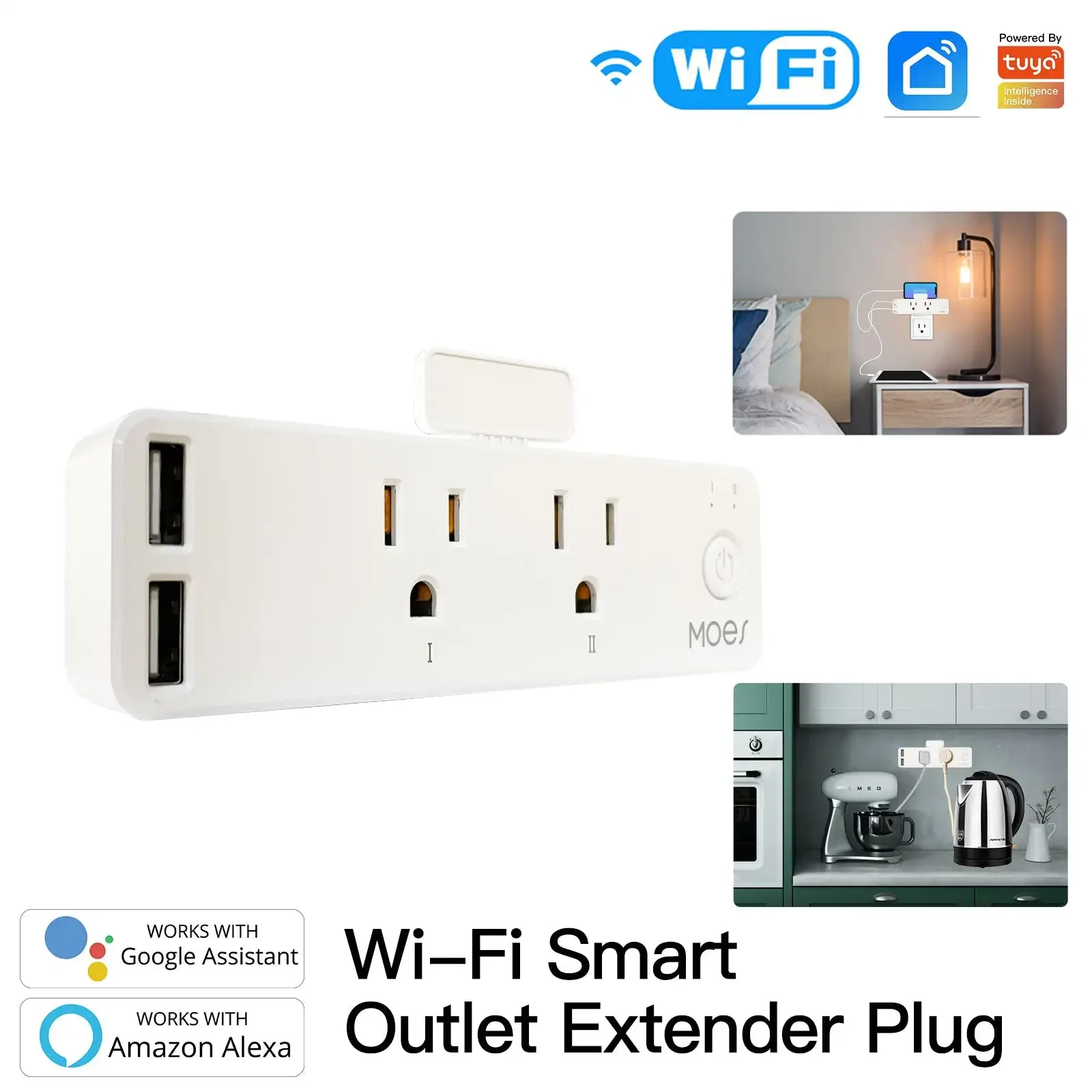 WiFi Smart Power Plug with Dual Outlets Socket 2 USB Charging Ports Power Outlets Support Voice Control Via Alexa Google Home