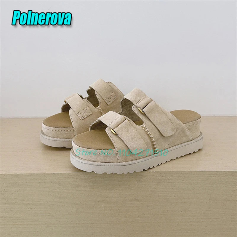 

Summer New Thick Soled Women Sandals Trendy Suede Leather Chunky Platform Open Toe Buckle Slippers Soft Comfortable Beach Shoes