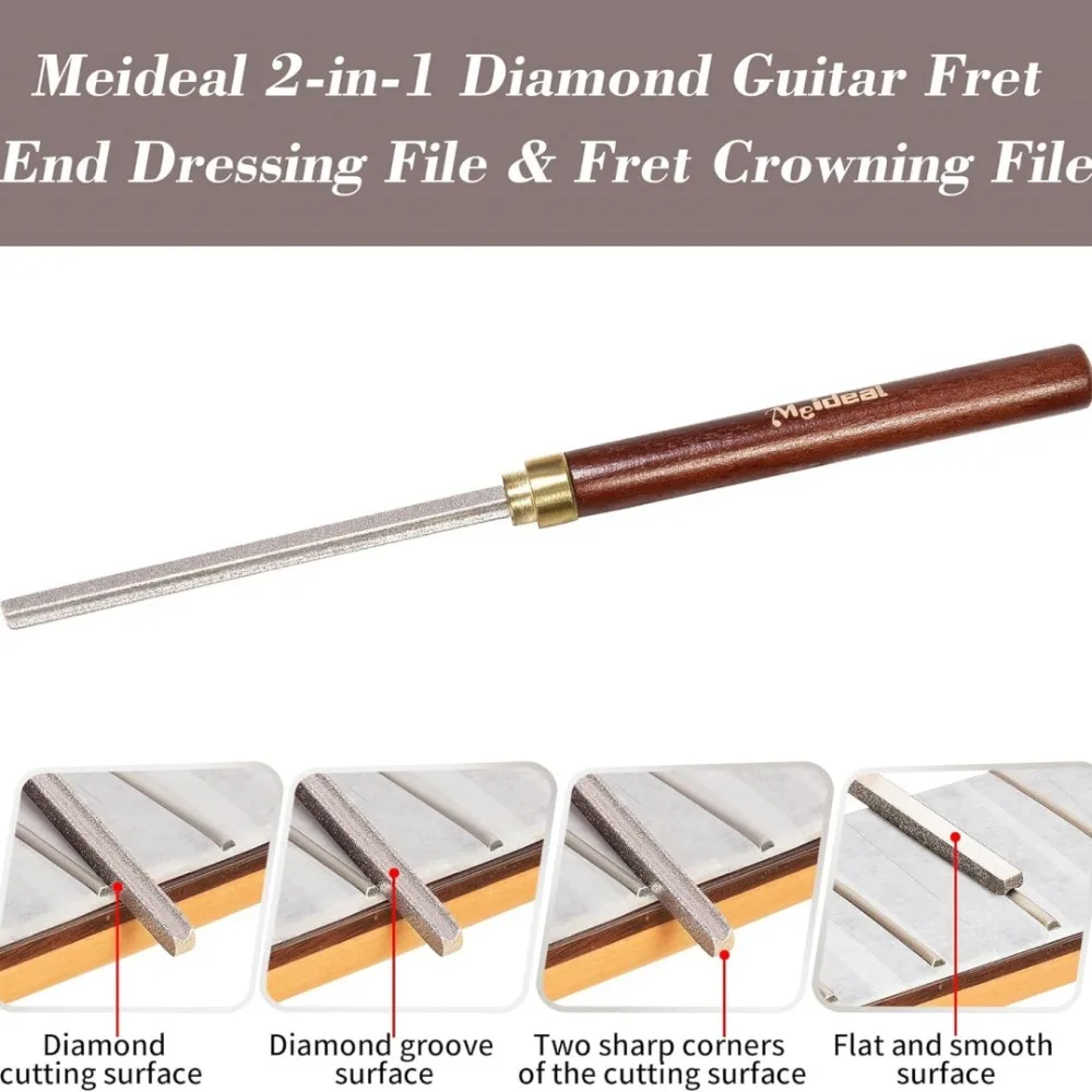 Durable Two in one Design Guitar Fret File Silver+Wood Color Stainless Steel Fret Crowning File Mini Fret File For Guitarists