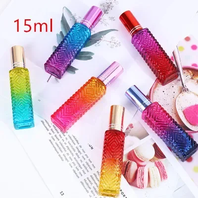 15ml Colorful Square Glass Perfume Bottle Thick Mini Fragrance Cosmetic Packaging Spray Bottle Refillable Glass Vials