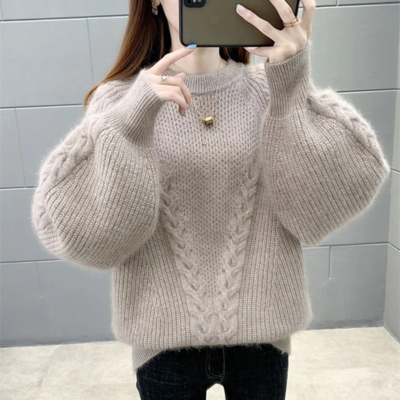 

Solid Round Neck Pullover Women's Sweater 2026 Autumn Winter New Casual Knitted Bottoming Shirt Loose Simple Joker Wear Female