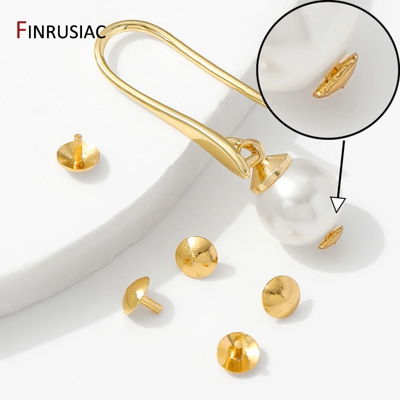 14/18K Gold Plated Brass Solid Beads Plug Pearl Hole Plug Caps For Pearl Earring Pendant Accessories,DIY Jewelry Making Supplies image 6