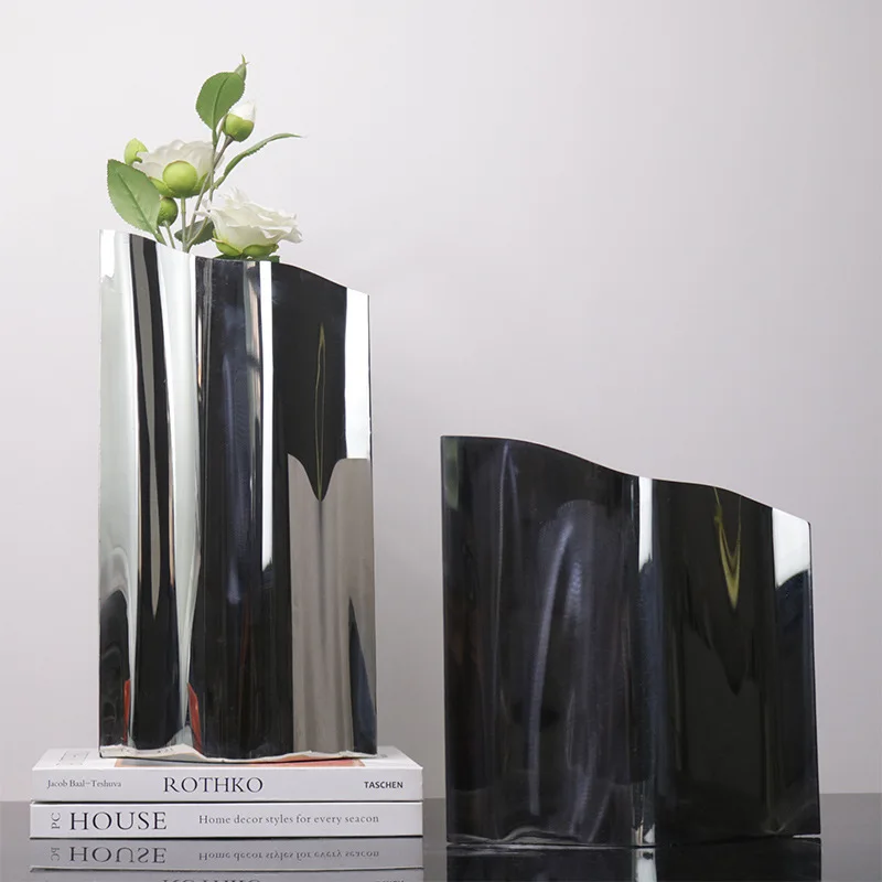 

Modern light luxury stainless steel leather vase flower arrangement dried flower living room vase model room hotel decoration or