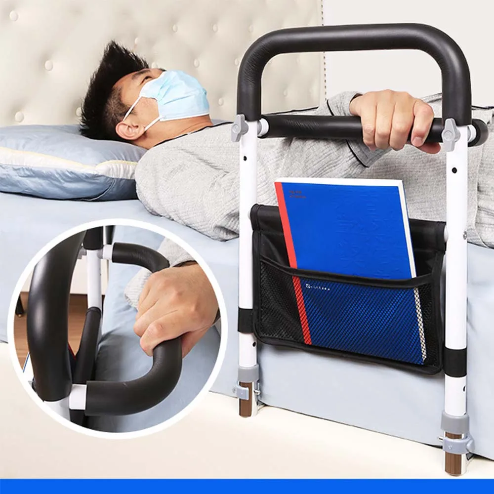 Barra de Asistencia para la cama con bolsillo de almacenamiento, Riel de cama ajustable en altura para adultos mayores, asistencia para entrar y