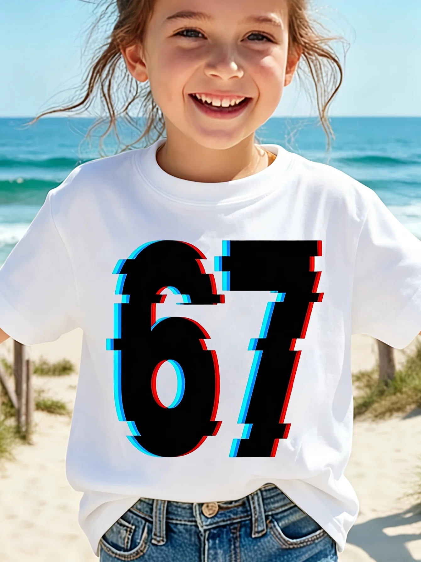 Cute Glitch Number 67 3D Effect Graphic Family Matching T Shirt Boys Girls Short Sleeve Tees Parent Kid Same Summer Tops