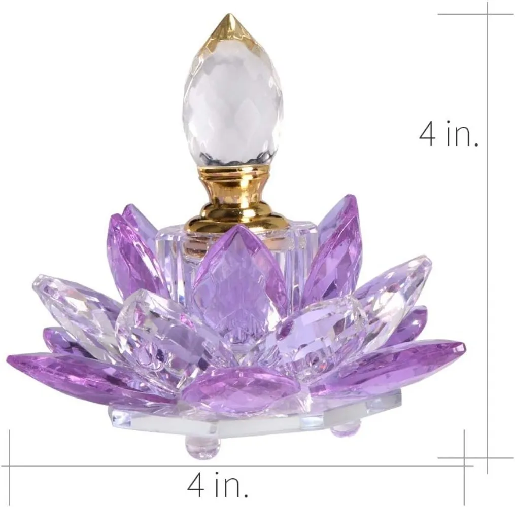 Frasco de Perfume Recarregável Vintage Cristal Roxo, Figurinhas De Flor De Lótus, Presente De Vidro Para Ela, Namorada Esposa, Decoração Do Lar