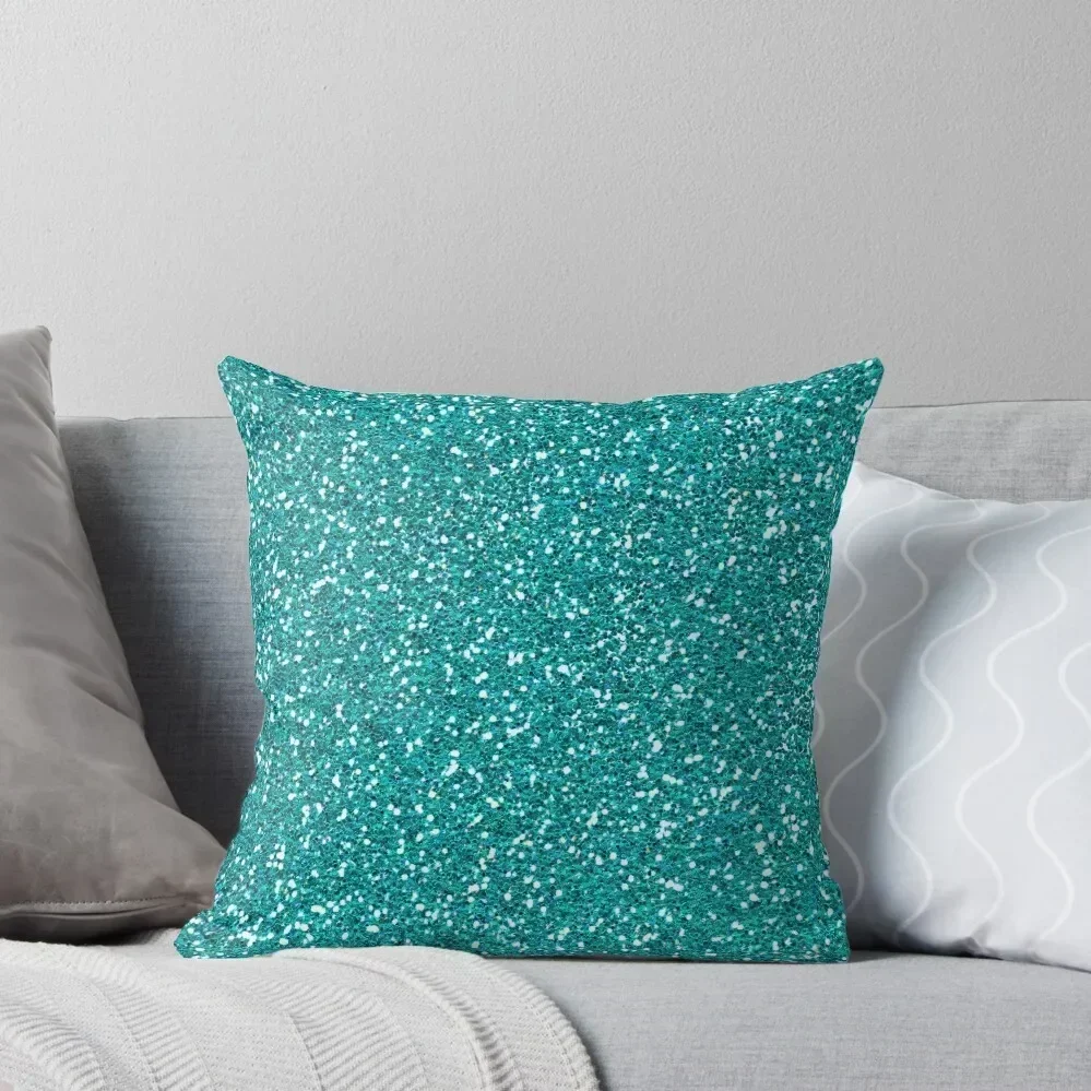 

Turquoise Glitter Sparkles Texture Photography Throw Pillow Christmas Covers For Cushions Room decorating items pillow