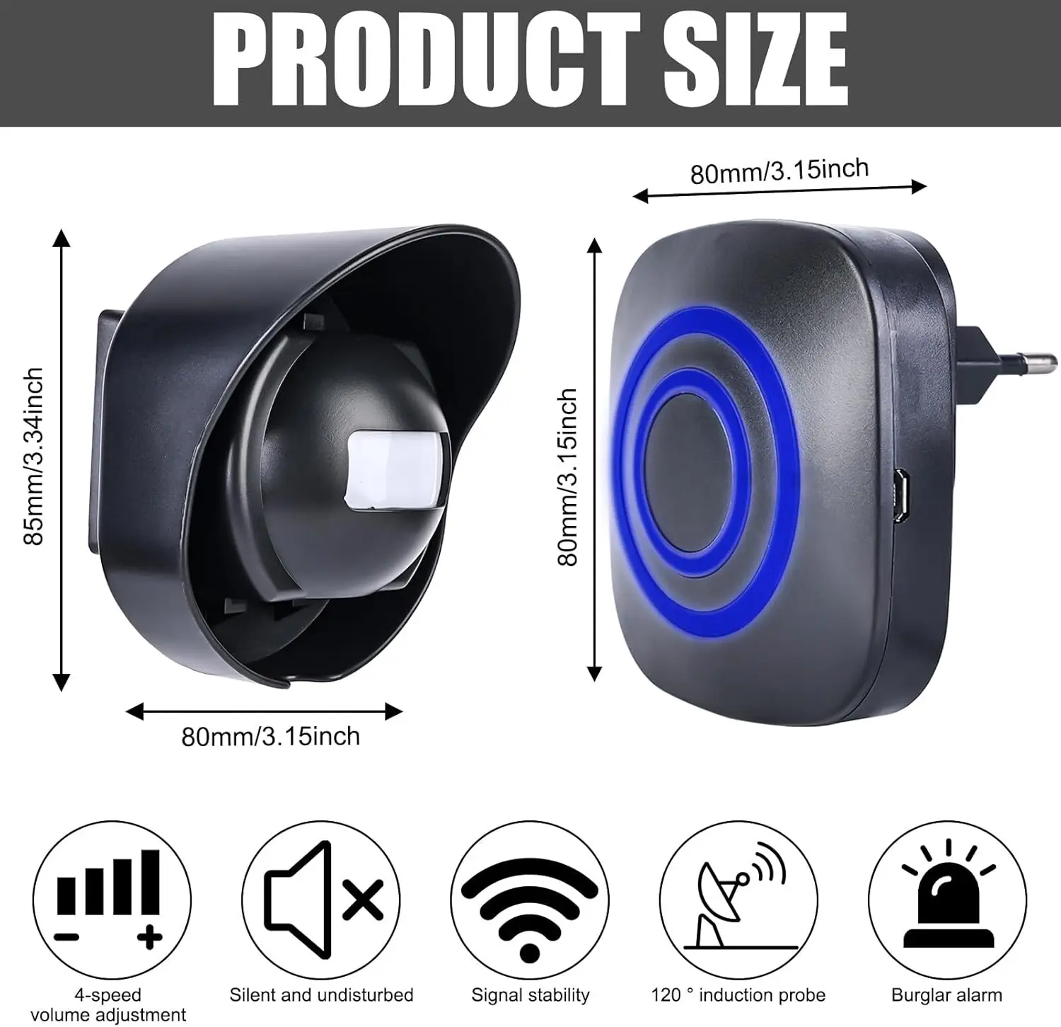 Wireless Chime Doorbell Entrance Sensor with 3-Level Volume Adjustment 38 Melody Options Human Detection Infrared Technology