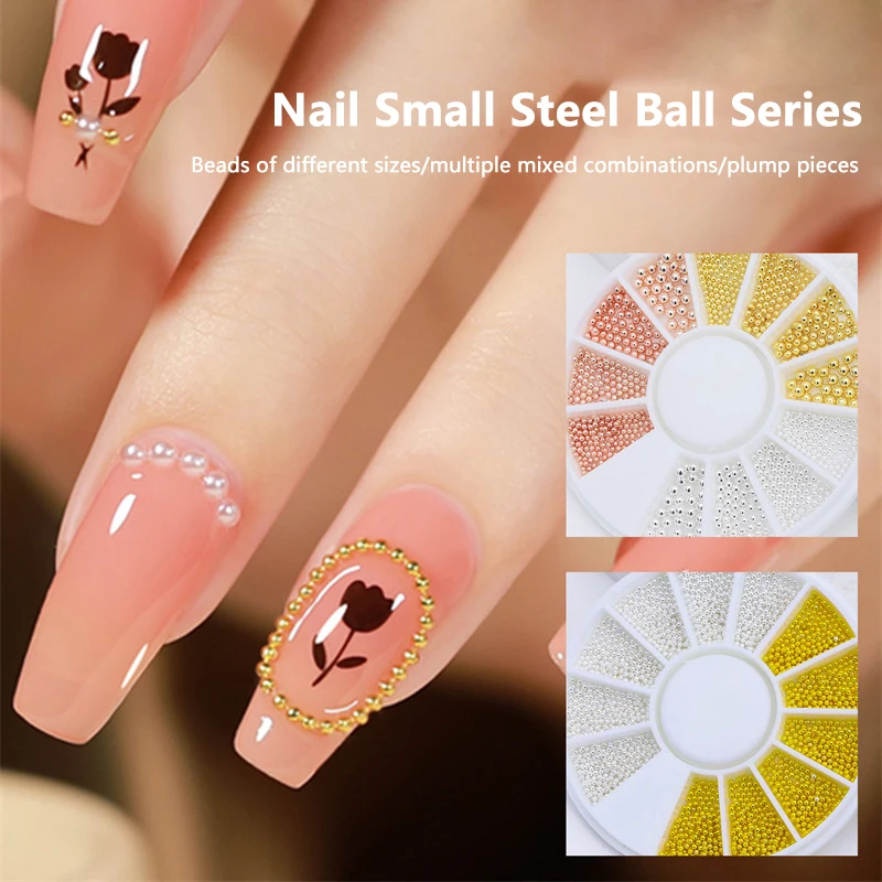 Mini Small Stainless Steel Caviar Beads Nail Art Decorations Silver Rose Gold Micro Ball Charm Gel Polish Tips