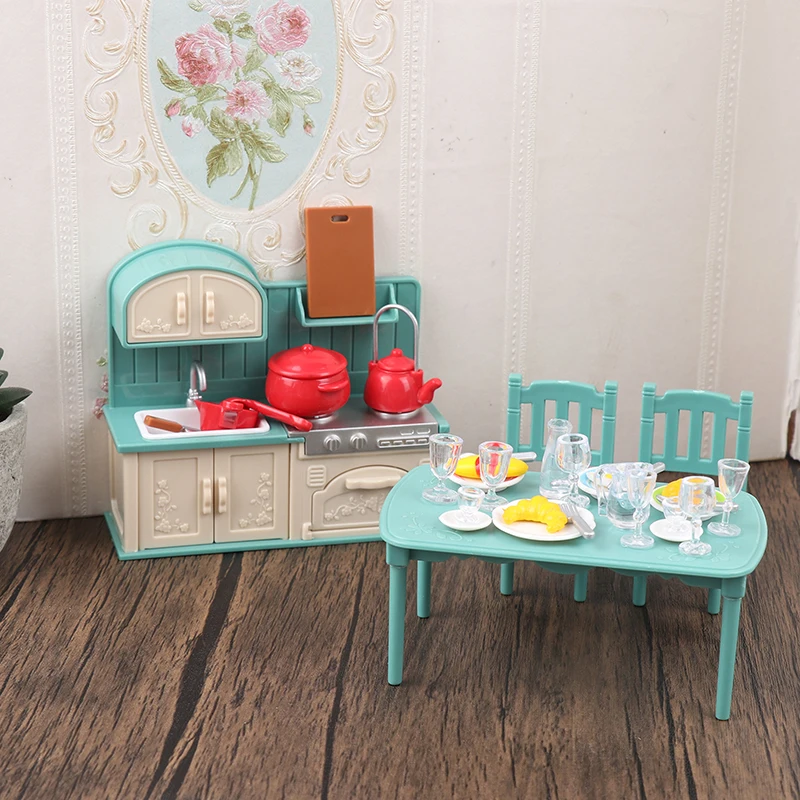 1/12 Dollhouse Accessories Mini Dining Table Miniature Simulation Chair Table Furniture Toys Doll House Decoration