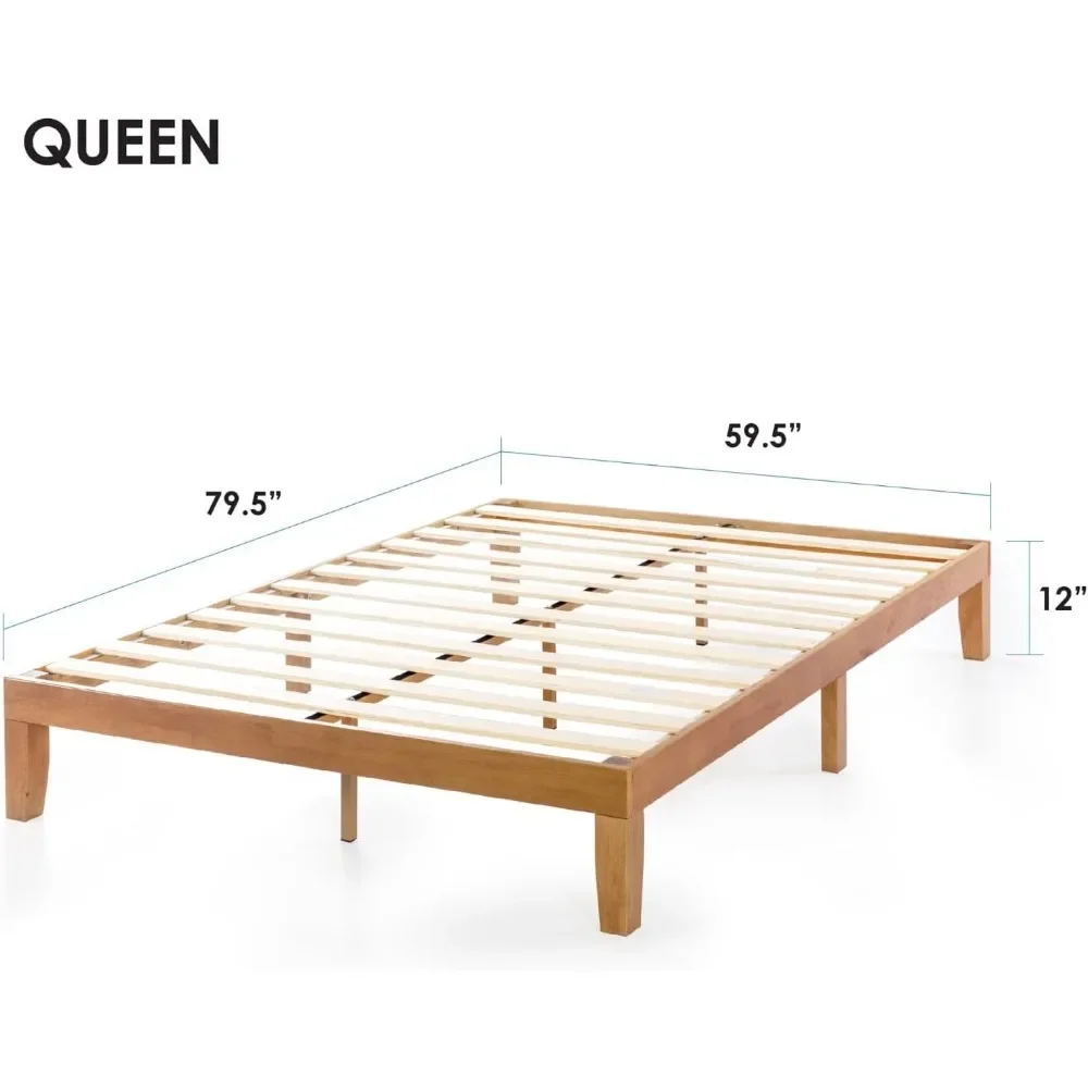 Mellow Naturalista Classic - 12 Inch Solid Wood Platform Bed with Wooden Slats, No Box Spring Needed, Easy Assembly, Queen, Pine