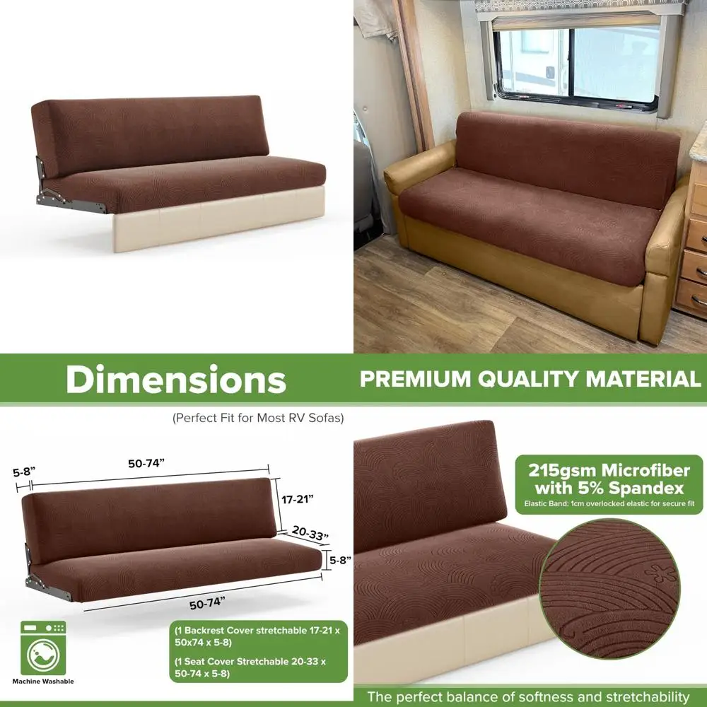 

RV Sofa Bed Couch Covers - 2-Piece Backrest and Seat Slipcovers Ideal for Jackknife Camper - Comfortable RV Furniture Covers