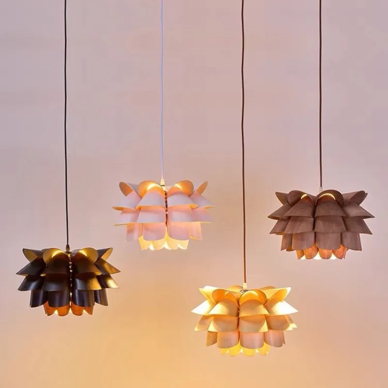 Japanese Modern Handcrafted Pendant Lights Dining Room Cafe Bar Lamps Bedroom Restaurant Floral Petal Wooden Homestay Chandelier