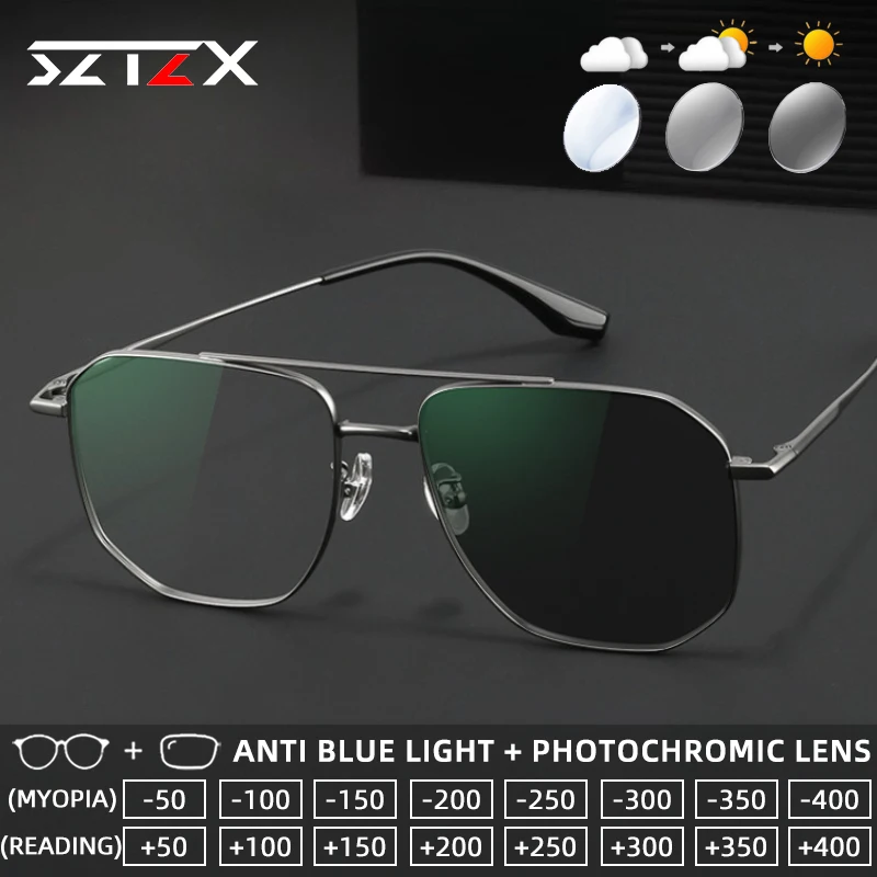 

SZTZX Сверхлегкие фотохромные очки для чтения, блокирующие синий свет, большая оправа, очки для близорукости, прогрессивные очки по рецепту