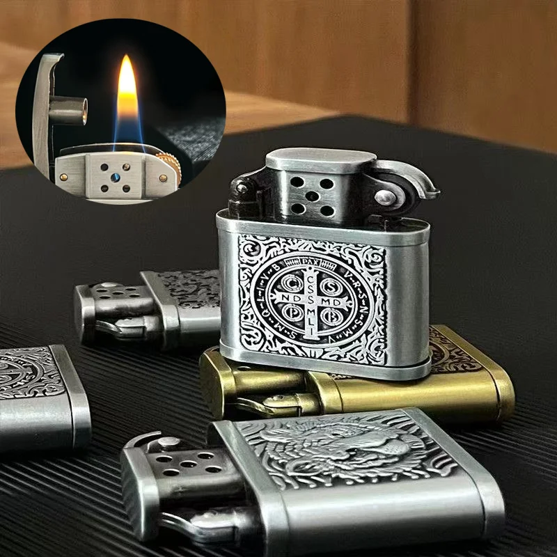 

Vintage Metal Relief Lighter Creative Old-fashioned Constantine Tang Grass Tiger Head Outdoor Portable Lighter Small Tool Gift