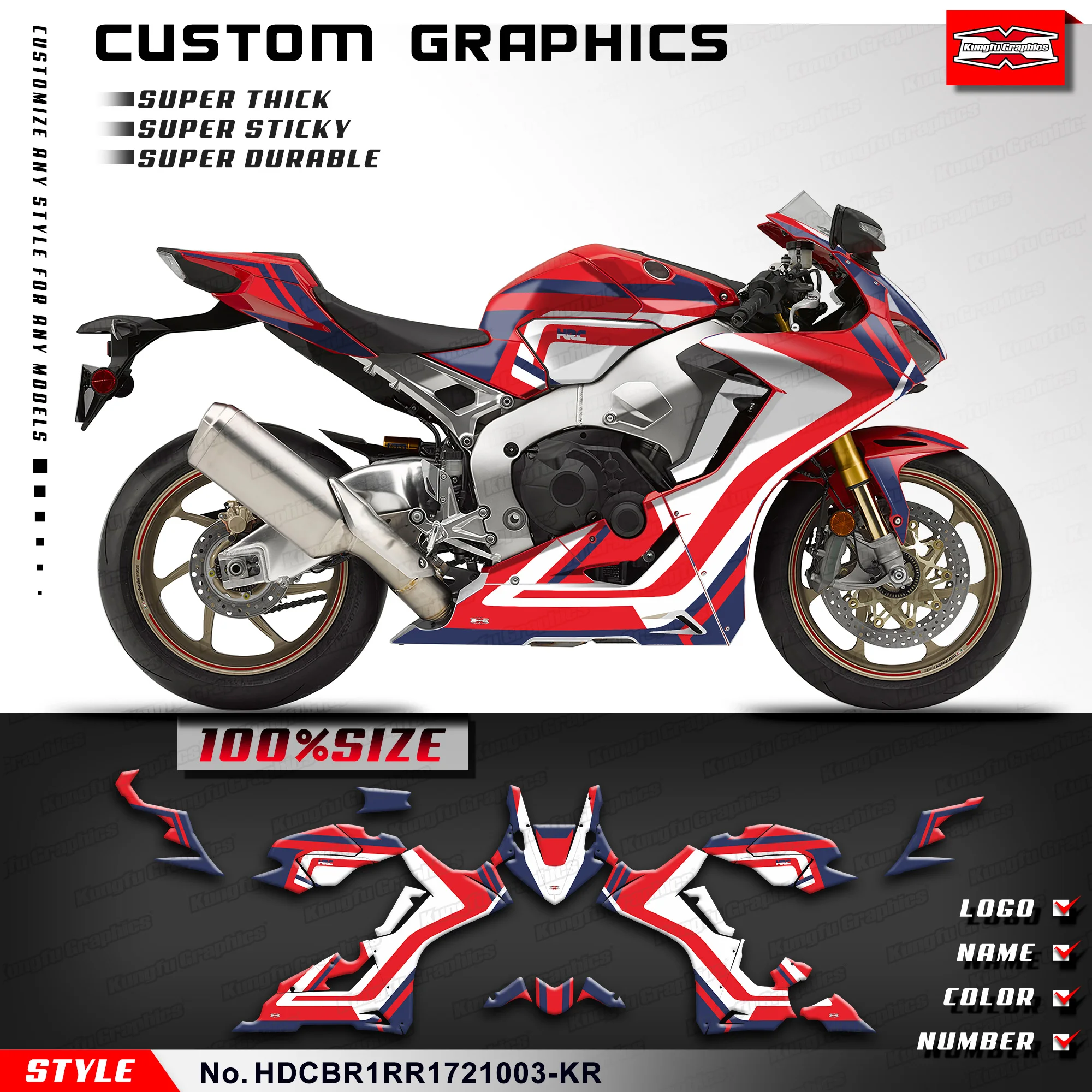 

KUNGFU GRAPHICS Sticker Sheet Laminated Decals for Honda CBR1000RR CBR 1000 RR 2017 2018 2019 2020 2021 2022, HDCBR1RR1721003-KR