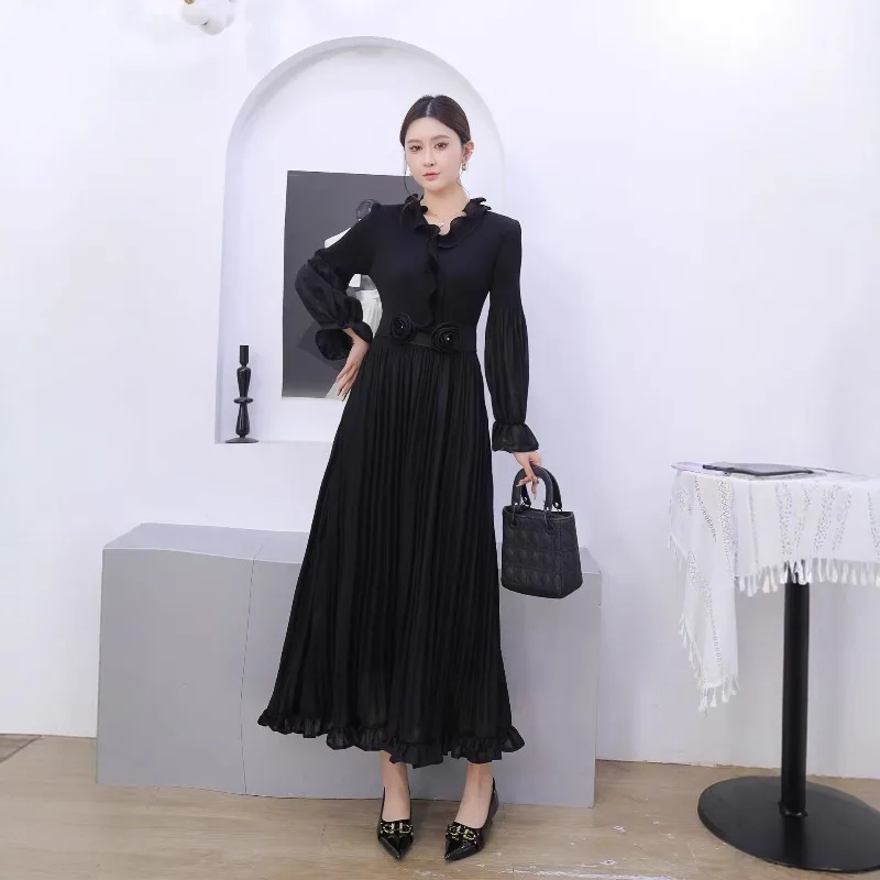 Miyake Abiti A Pieghe 2026 delle Nuove Donne di Estate Abito a maniche lunghe Increspato Pieghe Pressate Elegante Temperamento Gonna Plisse