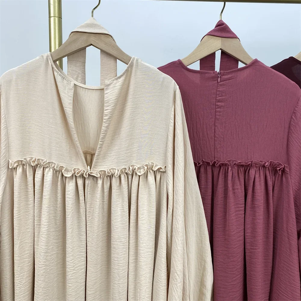 UNI Plain Abaya Kleid Langarm Muslimische Frauen Lose Robe Afrikanische Kleider Islam Dubai Modest Kaftan Eid Gebet Kleidungsstück Jilbab