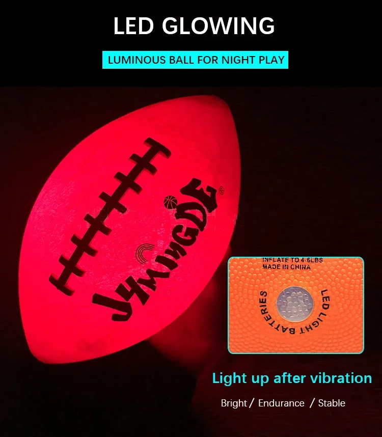 Light Up American Football Ball LED Size 6 Glow In Dark Rugby Ball Night Match Glowing Training Ball for Kids Youth