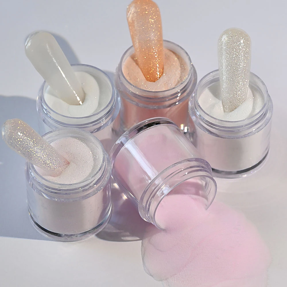 Poudre acrylique pour ongles, 5 pots, brillant, nu, blanc/rose, avec ensemble de paillettes, Flash naturel, rose, français, Extension d'ongles, Carvin