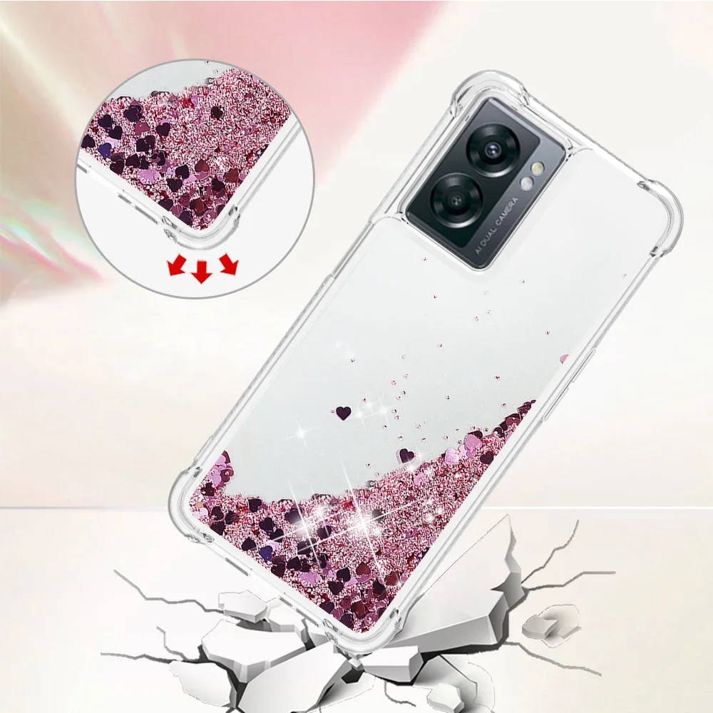 Glitter Case for Funda OPPO A57 4G 2022 A57S A77 Realme Narzo 50 5G Cases Clear Bright Dynamic Liquid Quicksand Soft Phone Cover