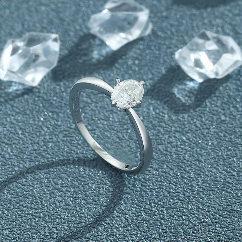 خاتم خطوبة مويسانيتي بيضاوي القطع 1 قيراط للنساء، مطلي بالذهب عيار 925، خاتم زفاف سوليتير، مقاس 5 -10