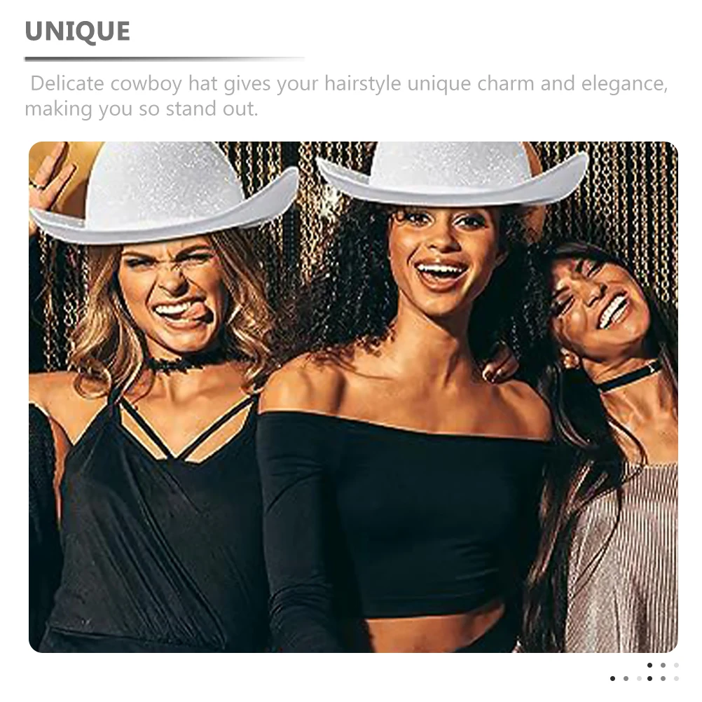 

Shiny Sequin Lightweight Cowgirl For Women Sturdy Disco Mirror Bucket Hat Wedding Party Prom Solid Color Cowgirl Hat