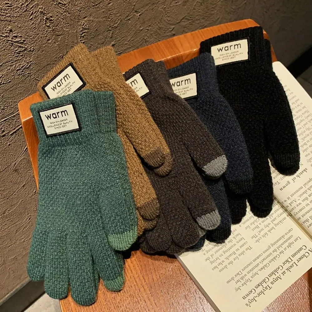 Korean Warm Winter Knitted Gloves Windproof Solid Color Touch Screen Gloves Thickened Cycling Gloves Women