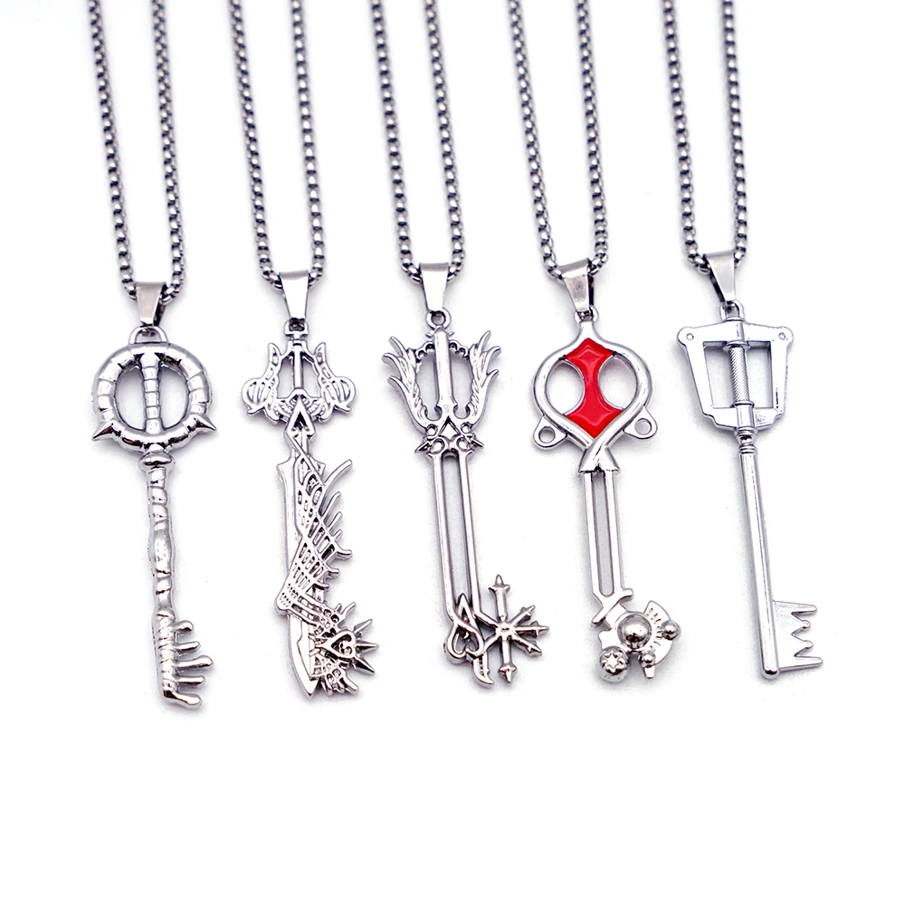 Game Kingdom Hearts Stainless Steel Necklace for Men Sora Key Keyblade Weapon Necklace Jewelry Pendant Chains Choker Gift