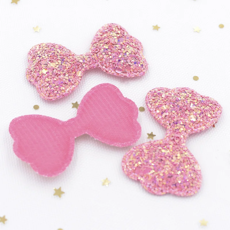 12Pcs 55mm Shiny Fabric Padded Patches Glitter Bow Tie Appliques for Craft Clothes Stickers Supplies DIY Hair Clips ornament