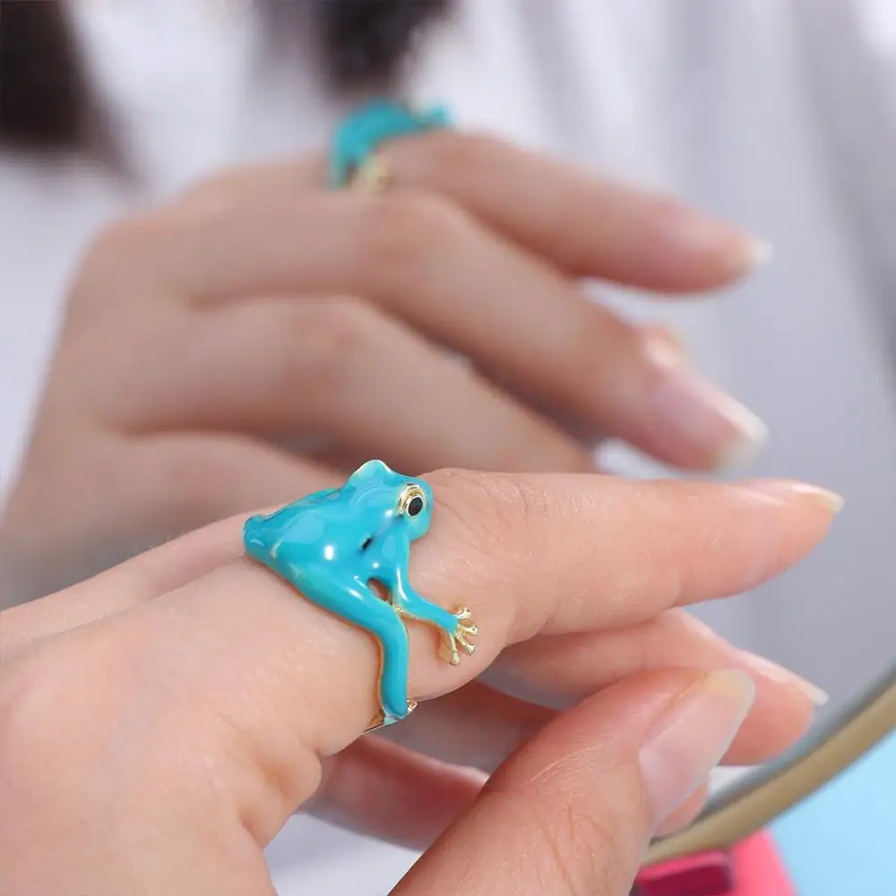 Fashion Weird Green Frog Ring Alloy Cute Creative Frog Ring Enamel Emulational Finger Ring Party