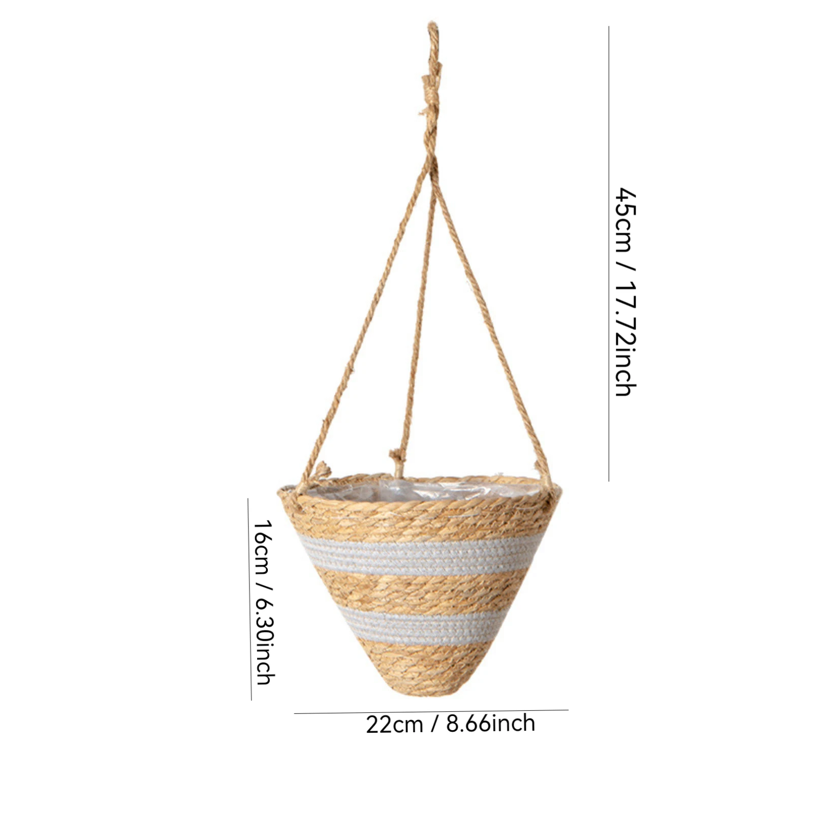 سلال معلقة من القش، سلال زهور منسوجة بحبل القنب، سلال الروطان المنسوجة، سلة زراعة معلقة، نباتات الأوركيد المعلقة #4
