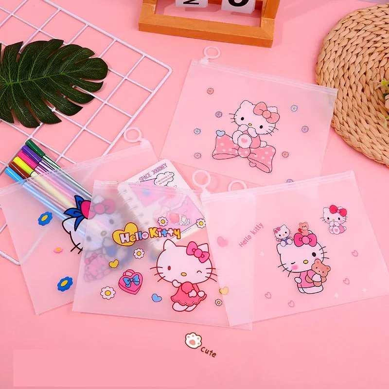 48pcs/lot Kawaii Sanrio Kitty Ring Pencil Case Cartoon Storage Bag Stationery File Pouch Office School Supplies Kids Gift