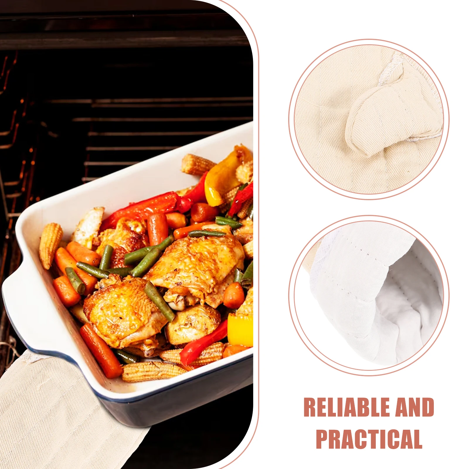 

1 Pair Thickened Heat Resistant Oven Gloves Canvas Kitchen Mittens For Cooking Baking Grilling Serving Barbecue Camp Extended