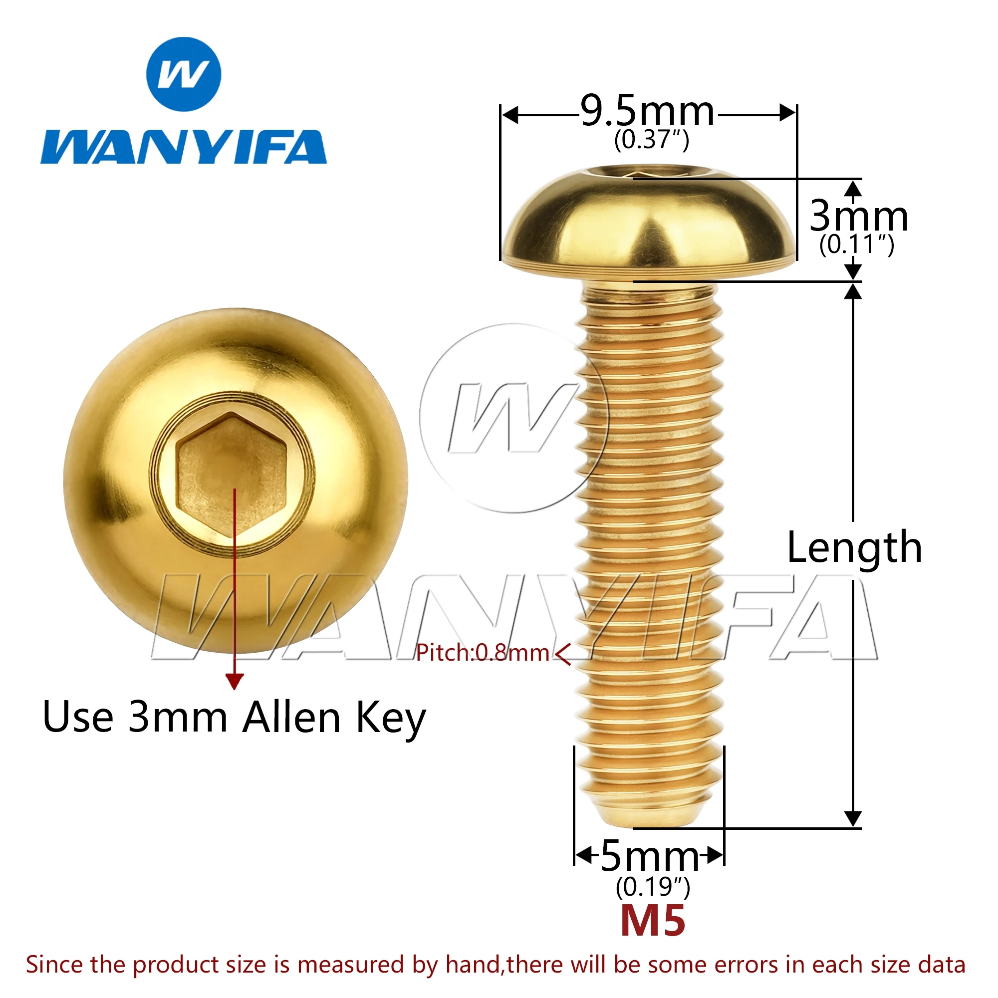 Wanyifa Titanium Bolt M5x8 10 12 15 18 20 25 30mm Button Head Allen Key Screw for Water Bottle Cage Bike Bolts 10Pcs