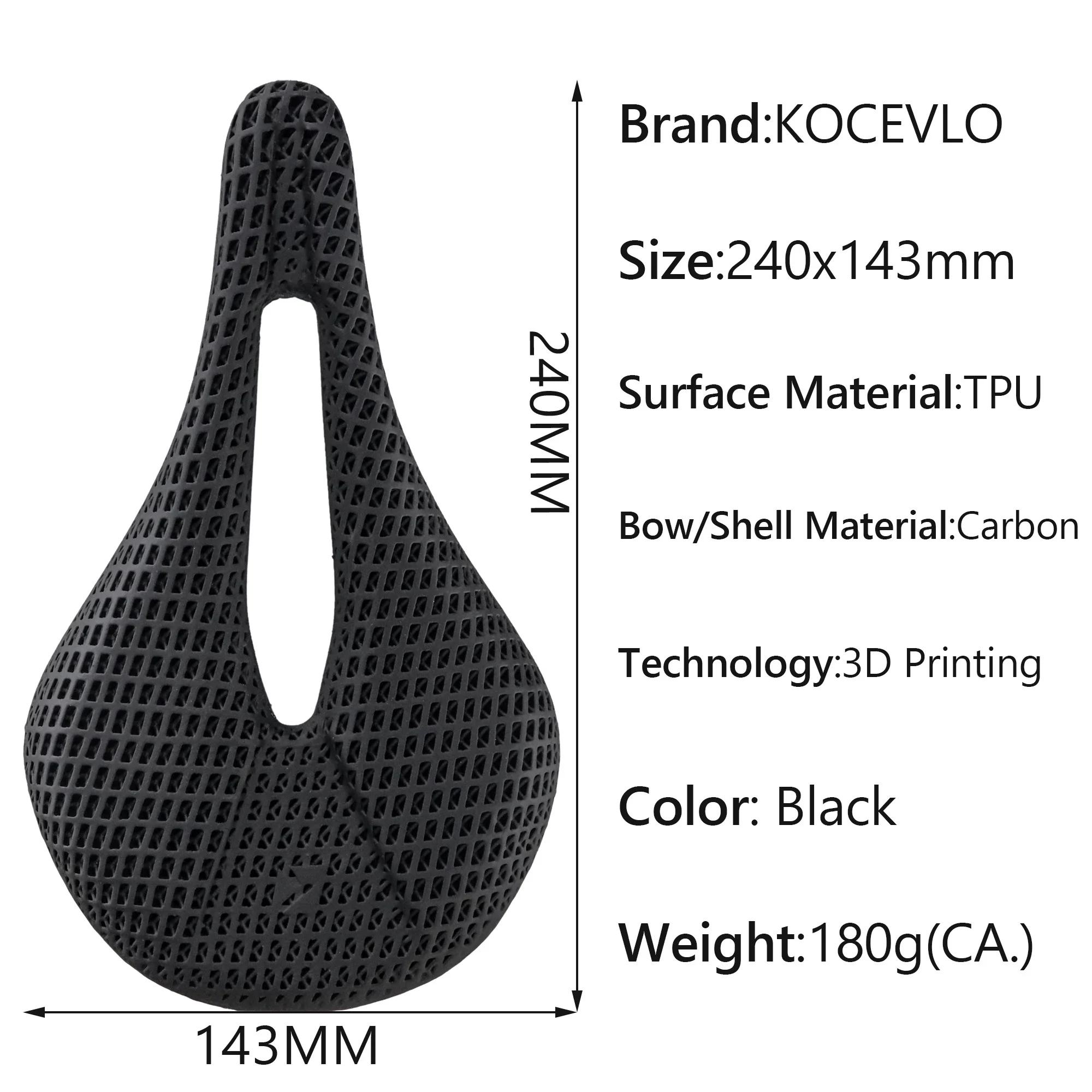 KOCEVLO 3D Printed Bike Saddle Carbon Fiber 240x143/155mm MTB Mountain Road Bicycle Cycling cushion