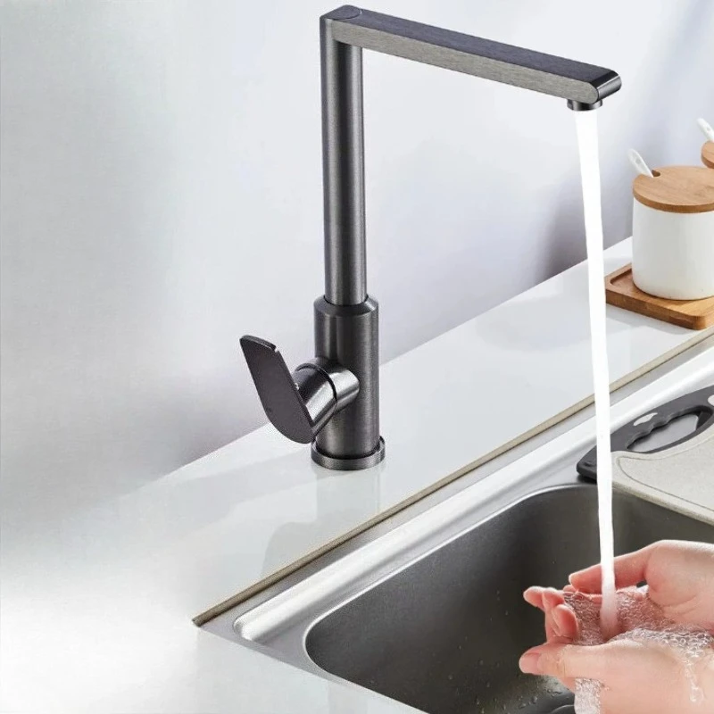 

Kitchen sink faucet gray wear-resistant aluminum alloy splash proof 7-shaped vegetable washing basin hot and cold water dragon