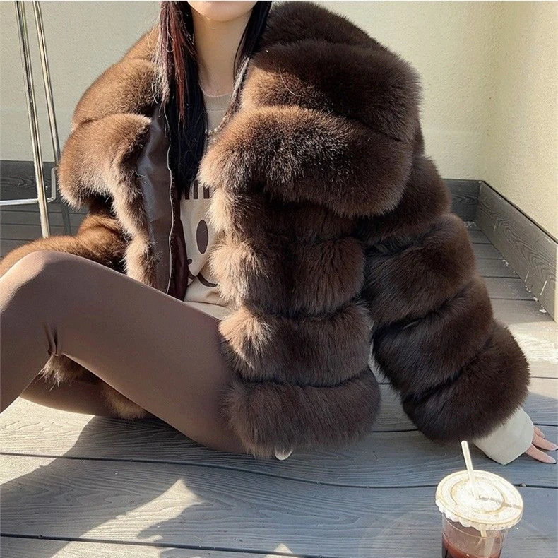 QUEENTINA Winter New Women\'s Real Fox Fur Coat With Collar Especially Overcoat Leather Female Natural Plus Size 2023 Luxury