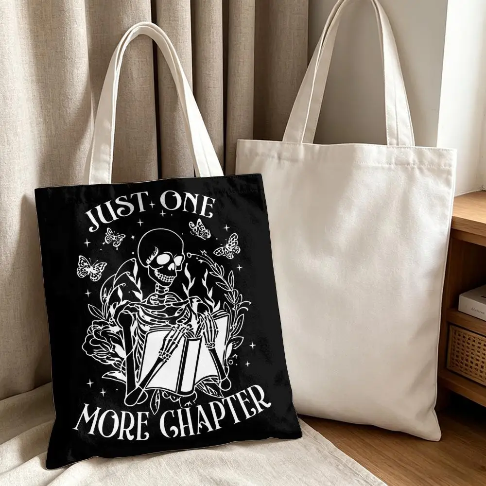 Skeleton Book Reader Storage Bags Canvas Tote Bag Women Large Capacity Reusable Eco Shopping Bag Shoulder Handbag