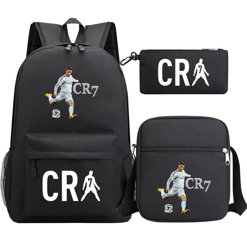 Mochila escolar de fútbol CR7 para Cosplay, mochila escolar para ordenador portátil para niños y niñas, Juego de 3 unidades