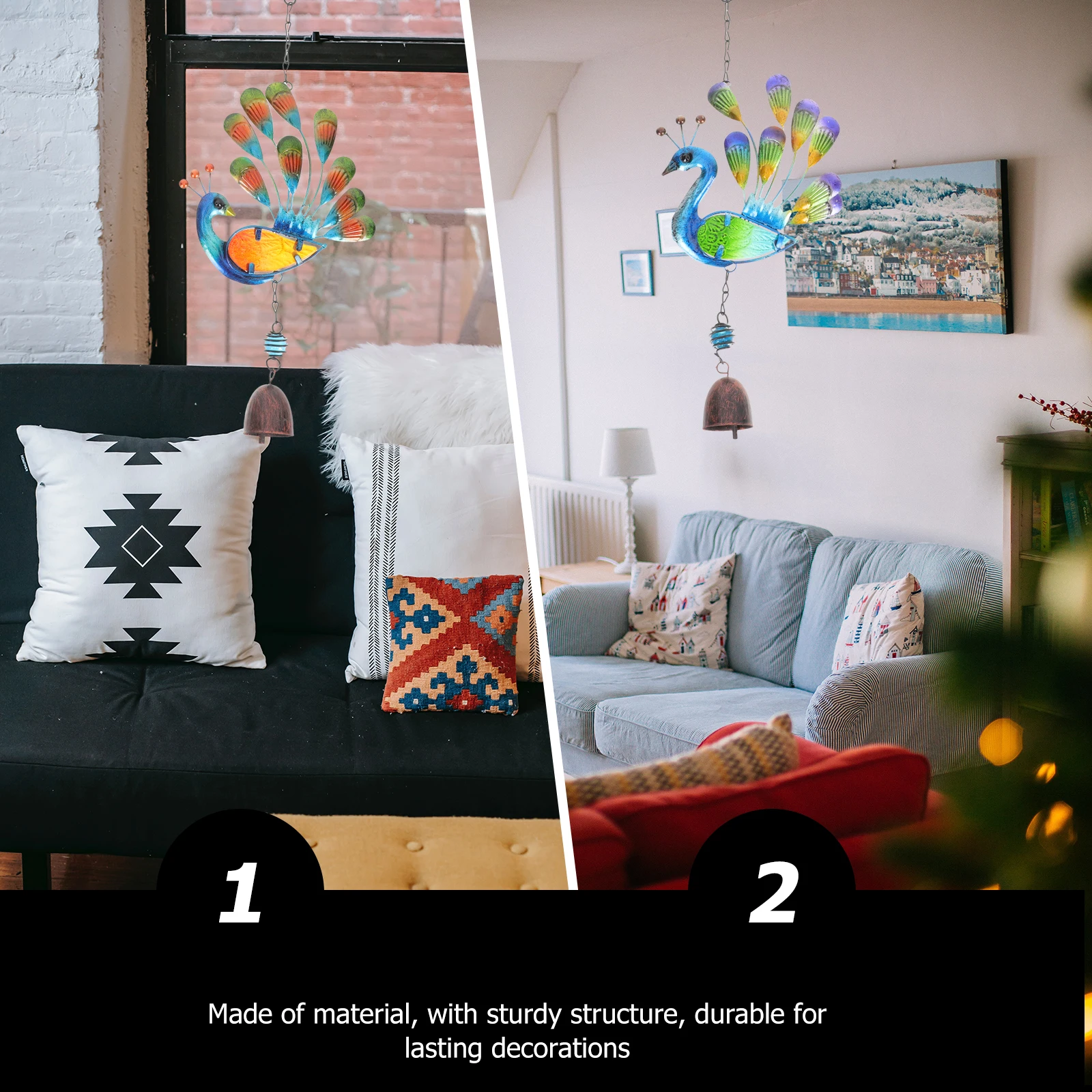 

2Pcs Chimes Beautiful Painting Glass Decorative for Living Room Hanging Bells Chimes