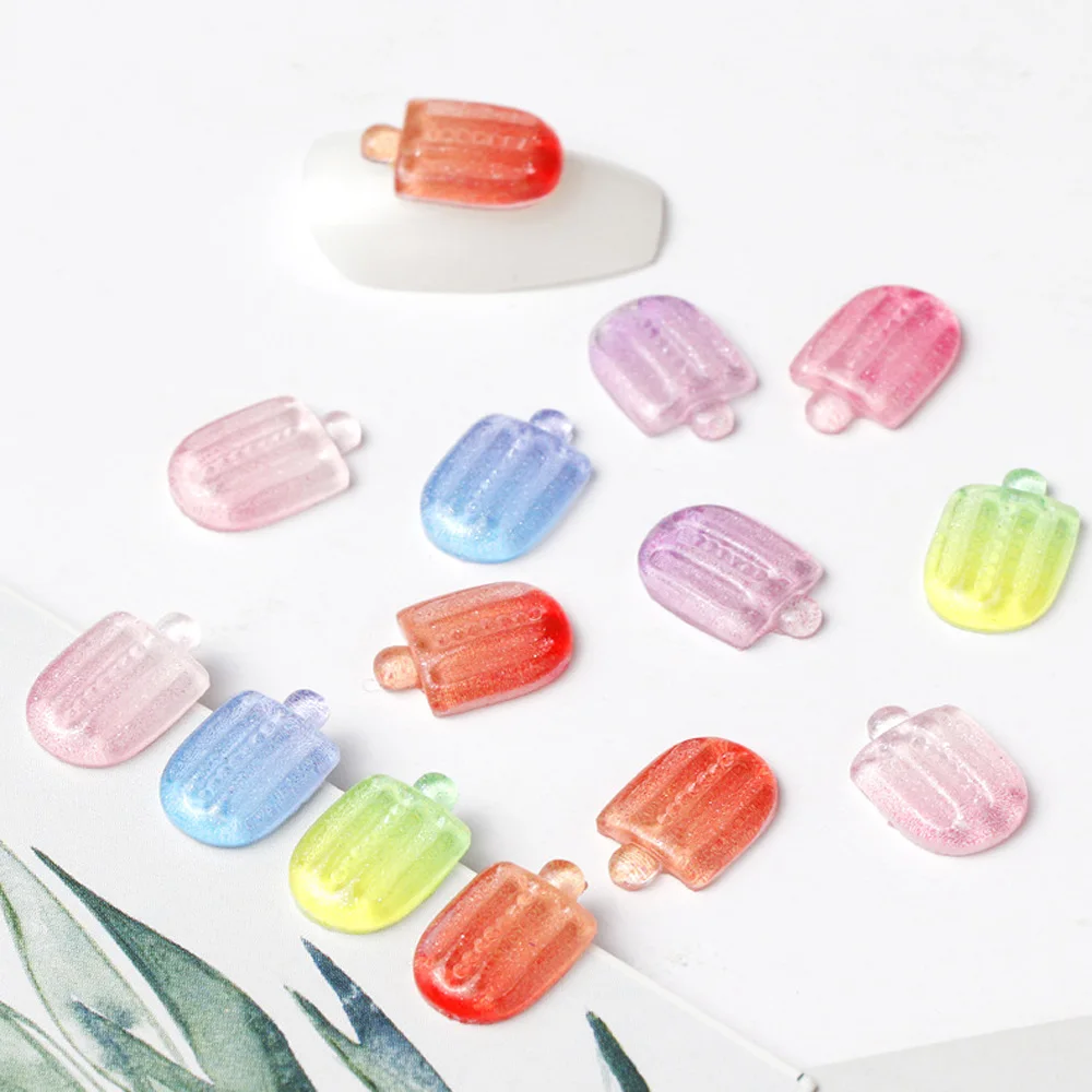 30Pcs Summer Popsicle Nail Art Charms 3D Acrylic Glitter Gradient Ice Cream Nail Art Decorations Cute DIY Manicure Accessories