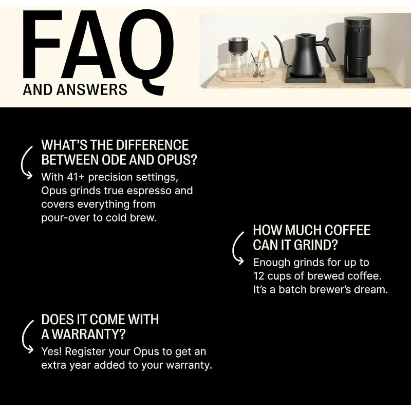 Fellow Opus Conical Burr Coffee Grinder - All Purpose Electric - Espresso Grinder with 41 Settings for Drip, French Press