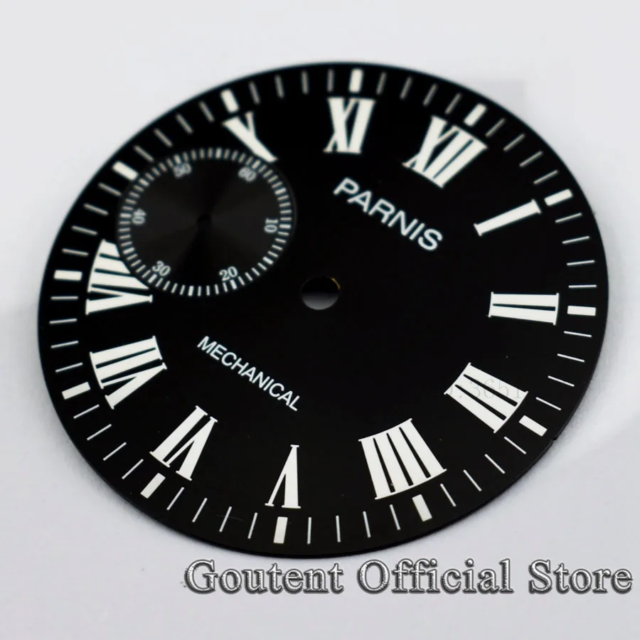 Parnis 38.9mm Black Watch Dial With White Marks Green Lume Fit ETA 6497 or Seagull ST3600 Movement Watch Face