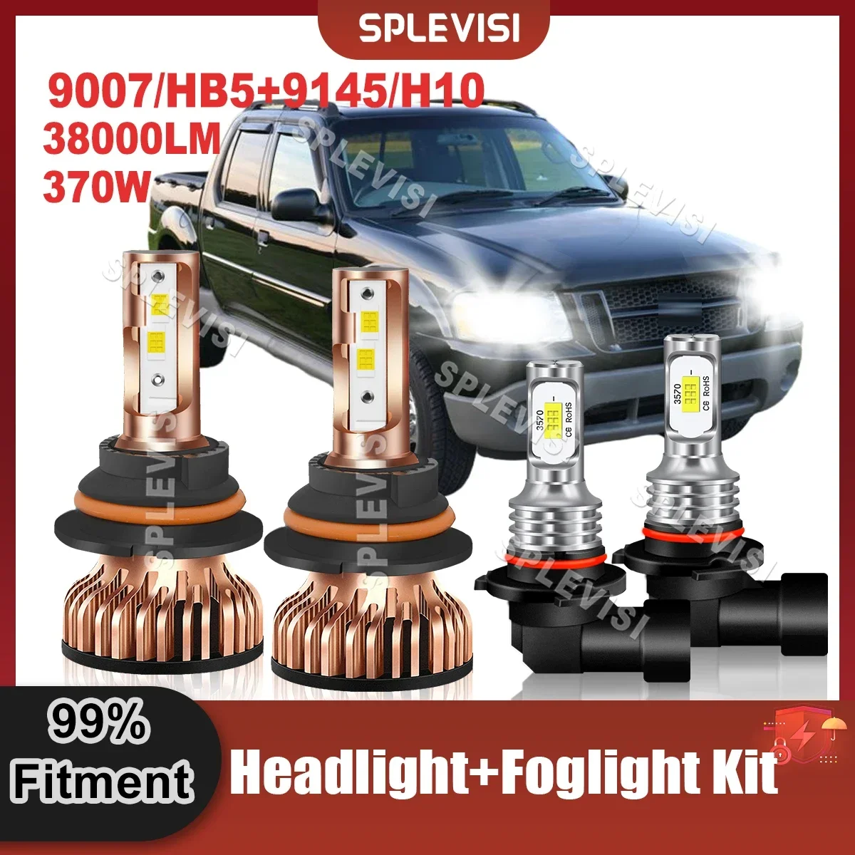 

SPLEVISI Auto LED Headlight High Low Beam 9145 Foglight 9007/HB5+9145/H10 For Ford Explorer Sport Trac 2001 2002 2003 2004 2005