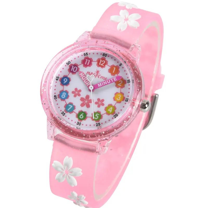 2025 جديد ملون زهر الكرز الهاتفي كوارتز ساعة بناتي لينة سيليكون حزام مقاوم للماء ساعة الأطفال هدية ساعة أطفال