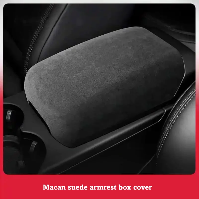 For Porsche Macan Suede Armrest Box Cover, Car Center Console Handrest Protective Trim Interior Modification Decor Accessories